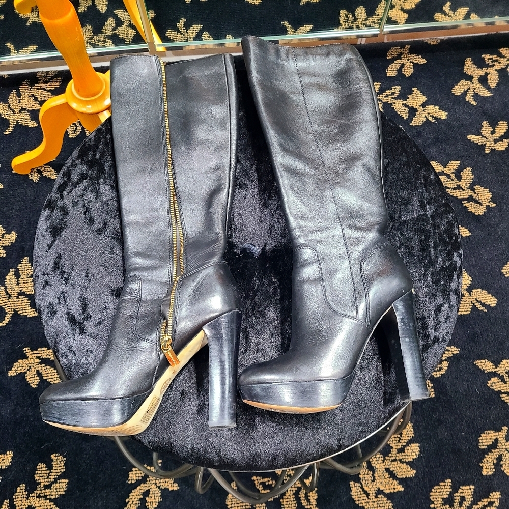 Michael Kors Black Leather Boots Size 5.5